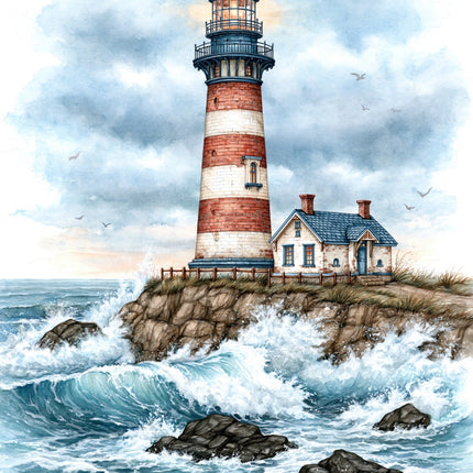 Coastal Lighthouse 100% Cotton Fabric Panel Block AAB1048