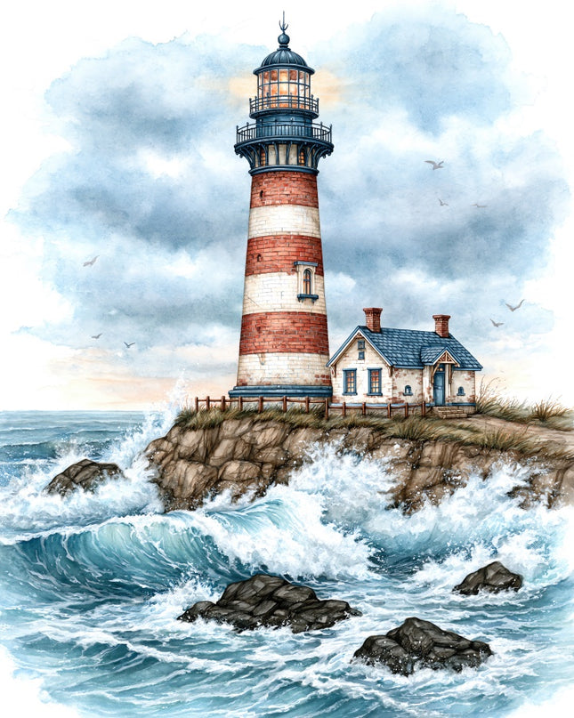 Coastal Lighthouse 100% Cotton Fabric Panel Block AAB1048
