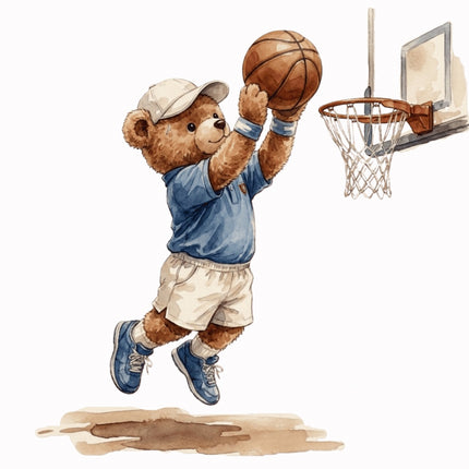Basketball Player Bear 100% Cotton Fabric Panel Block AAB1050