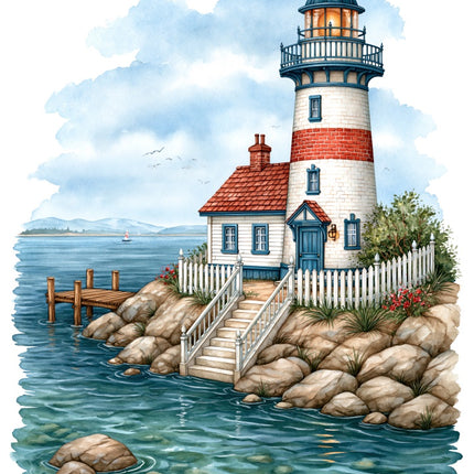 Coastal Lighthouse 100% Cotton Fabric Panel Block AAB1053