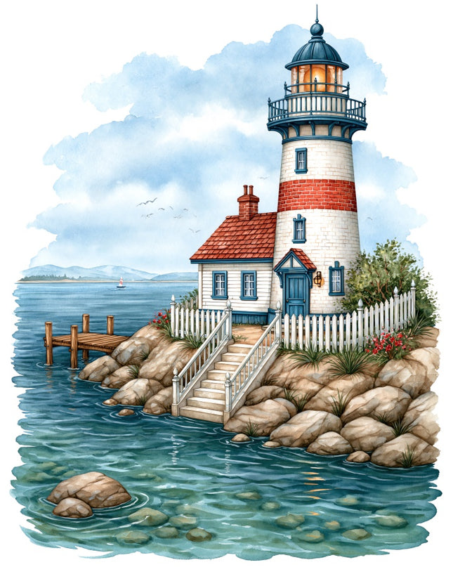 Coastal Lighthouse 100% Cotton Fabric Panel Block AAB1053