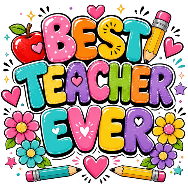 Best Teacher 100% Cotton Fabric Panel Block Quilt Square AAB1056
