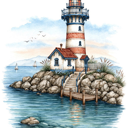 Coastal Lighthouse 100% Cotton Fabric Panel Block AAB1057