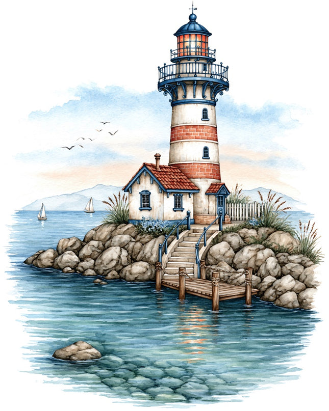Coastal Lighthouse 100% Cotton Fabric Panel Block AAB1057