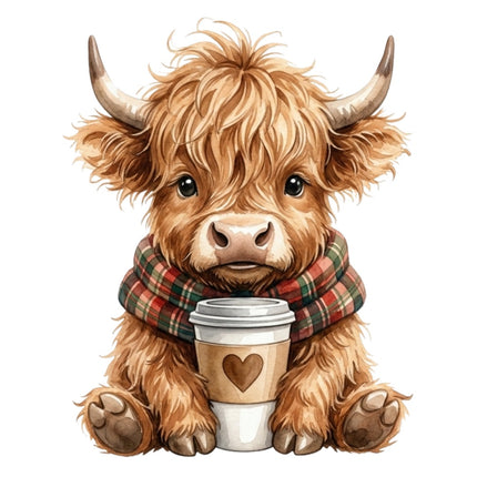 autumn highland cow fabric panel