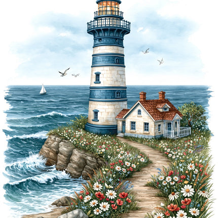 Coastal Lighthouse 100% Cotton Fabric Panel Block AAB1066