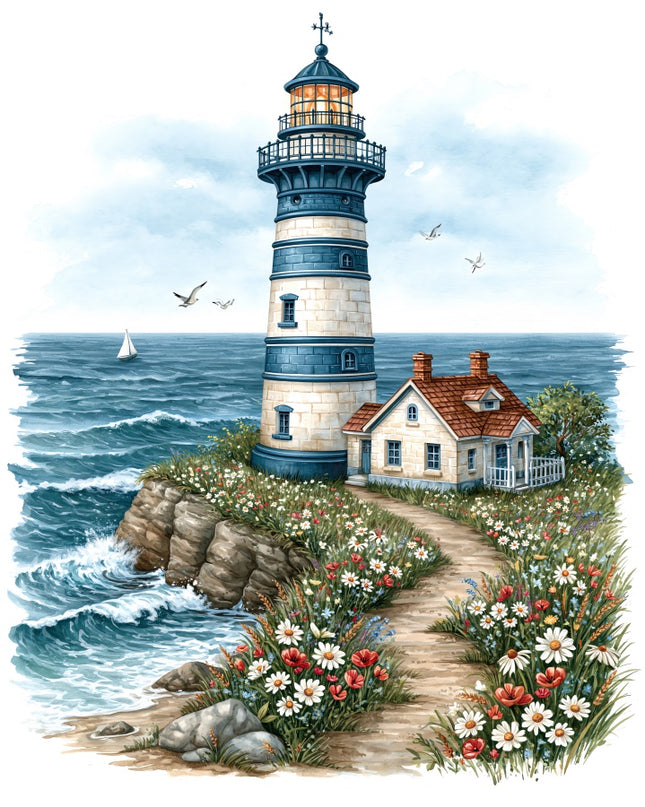 Coastal Lighthouse 100% Cotton Fabric Panel Block AAB1066