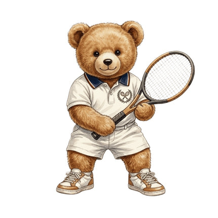 Tennis Player Bear 100% Cotton Fabric Panel Block AAB1067