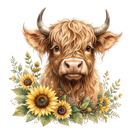 sunflower highland cow fabric panel