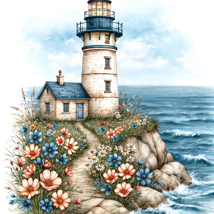 Coastal Lighthouse 100% Cotton Fabric Panel Block AAB1069