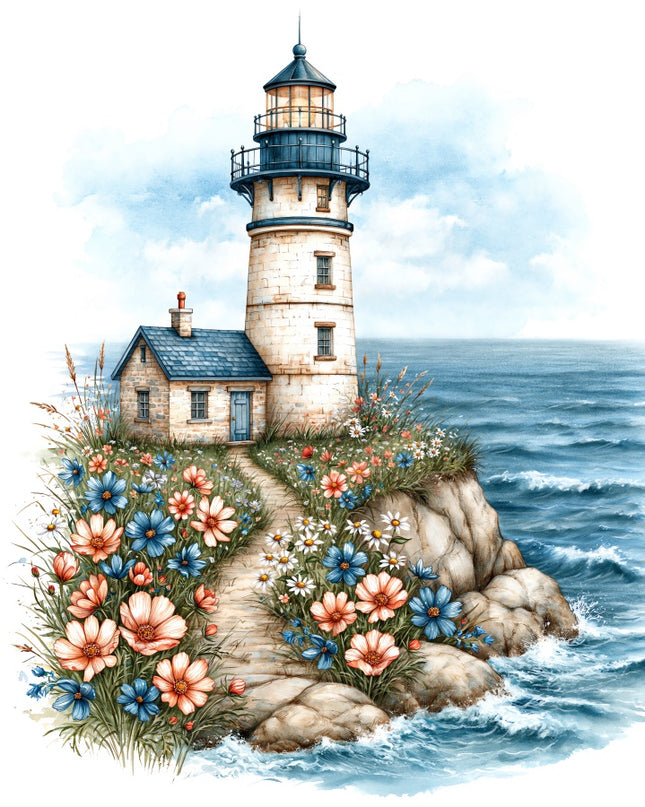 Coastal Lighthouse 100% Cotton Fabric Panel Block AAB1069