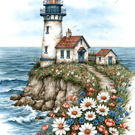 Coastal Lighthouse 100% Cotton Fabric Panel Block AAB1073