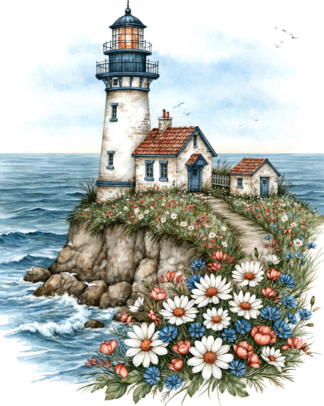 Coastal Lighthouse 100% Cotton Fabric Panel Block AAB1073