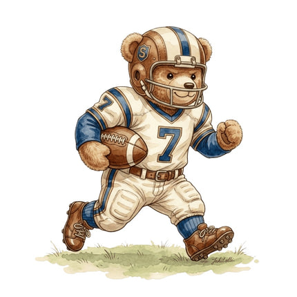 Football Player Bear 100% Cotton Fabric Panel Block AAB1079
