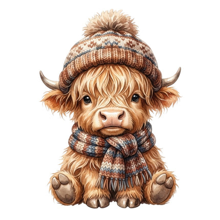 winter highland cow fabric panel