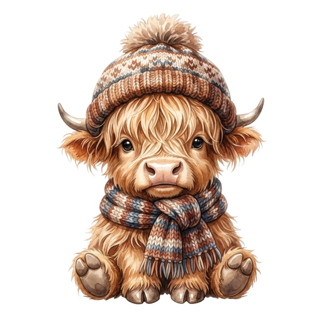 winter highland cow fabric panel