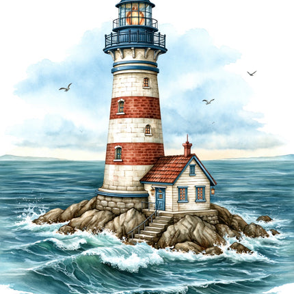 Coastal Lighthouse 100% Cotton Fabric Panel Block AAB1081