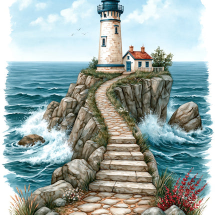 Coastal Lighthouse 100% Cotton Fabric Panel Block AAB1085