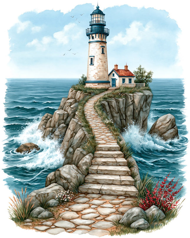 Coastal Lighthouse 100% Cotton Fabric Panel Block AAB1085