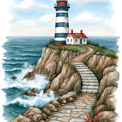 Coastal Lighthouse 100% Cotton Fabric Panel Block AAB1089