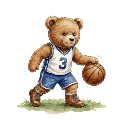 Basketball Player Bear 100% Cotton Fabric Panel Block AAB1090