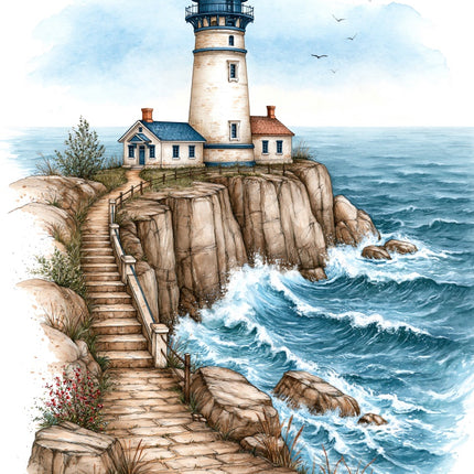 Coastal Lighthouse 100% Cotton Fabric Panel Block AAB1092