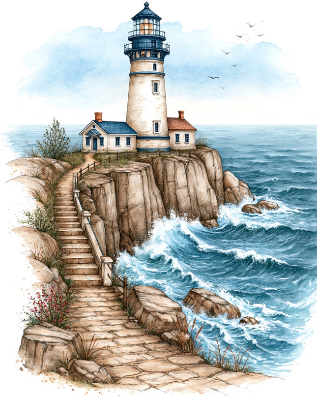 Coastal Lighthouse 100% Cotton Fabric Panel Block AAB1092