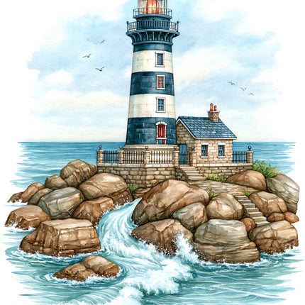 Coastal Lighthouse 100% Cotton Fabric Panel Block AAB1095