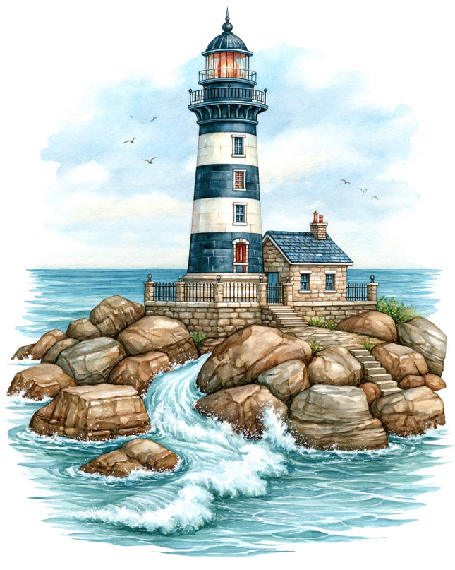 Coastal Lighthouse 100% Cotton Fabric Panel Block AAB1095