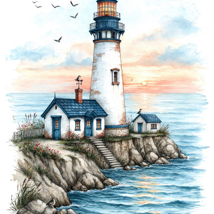 Coastal Lighthouse 100% Cotton Fabric Panel Block AAB1098
