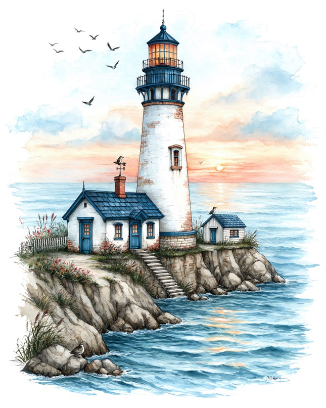 Coastal Lighthouse 100% Cotton Fabric Panel Block AAB1098