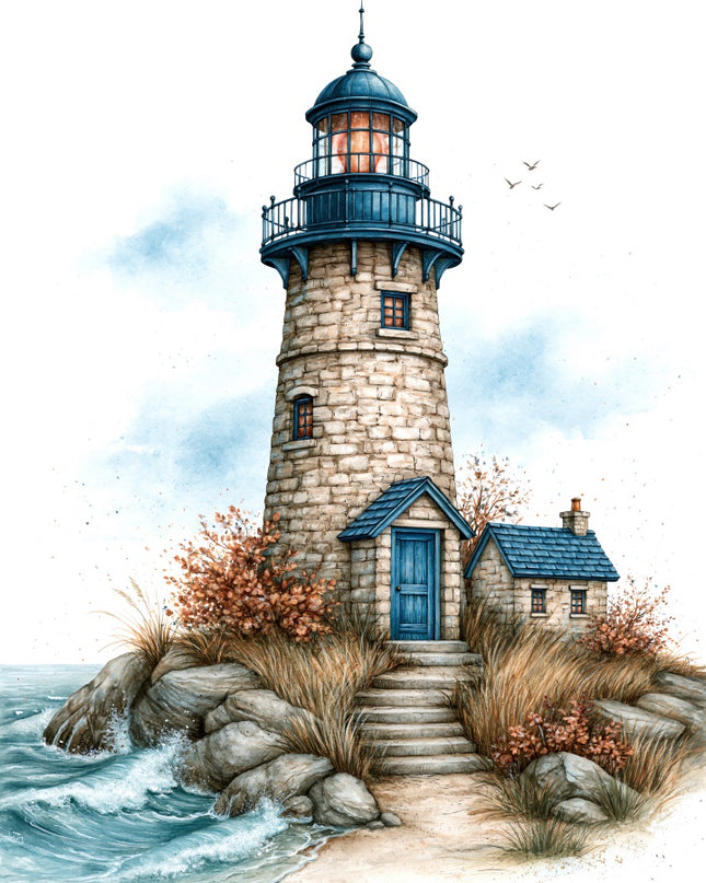 Coastal Lighthouse 100% Cotton Fabric Panel Block AAB1105