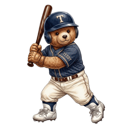 Baseball Player Bear 100% Cotton Fabric Panel Block AAB1110