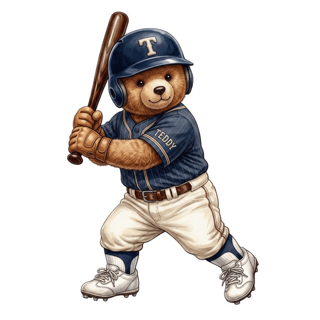 Baseball Player Bear 100% Cotton Fabric Panel Block AAB1110