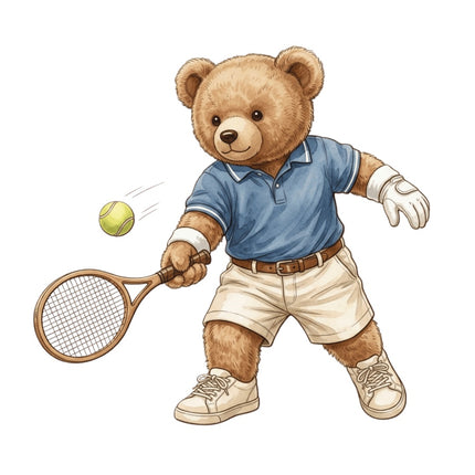 Tennis Player Bear 100% Cotton Fabric Panel Block AAB1112