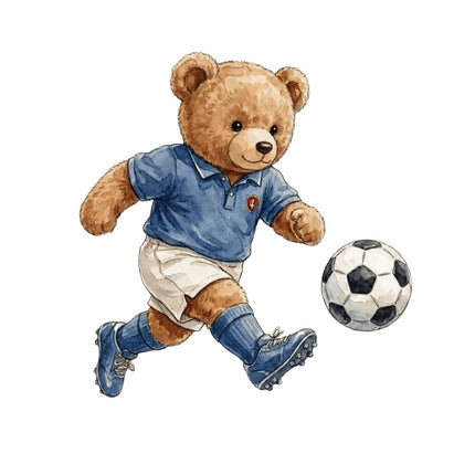 Soccer Player Bear 100% Cotton Fabric Panel Block Quilt Square AAB1114