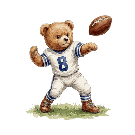 Football Player Bear 100% Cotton Fabric Panel Block AAB1116