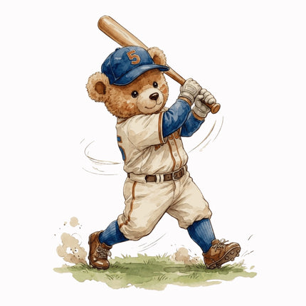 Baseball Player Bear 100% Cotton Fabric Panel Block AAB1117