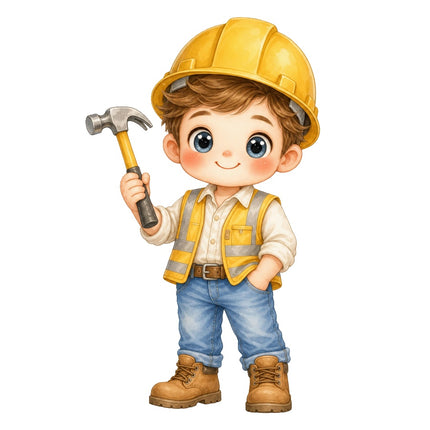 Construction Worker With Hammer 100% Cotton Fabric Panel Block AAB1121