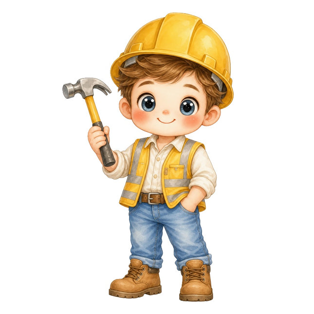 Construction Worker With Hammer 100% Cotton Fabric Panel Block AAB1121