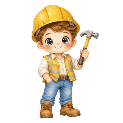 Construction Worker With Hammer 100% Cotton Fabric Panel Block FLIP-AAB1121