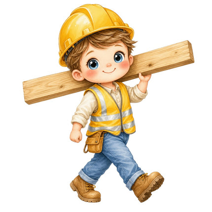 Construction Worker Carrying Wood 100% Cotton Fabric Panel Block AAB1122