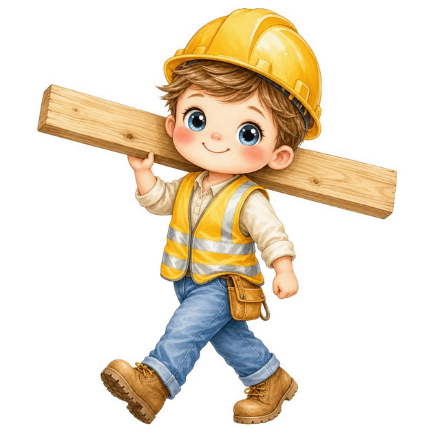 Construction Worker Carrying Wood 100% Cotton Fabric Panel Block FLIP-AAB1122