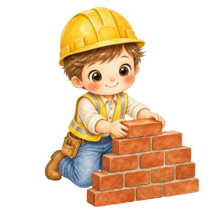 Construction Worker Laying Bricks 100% Cotton Fabric Panel Block AAB1124