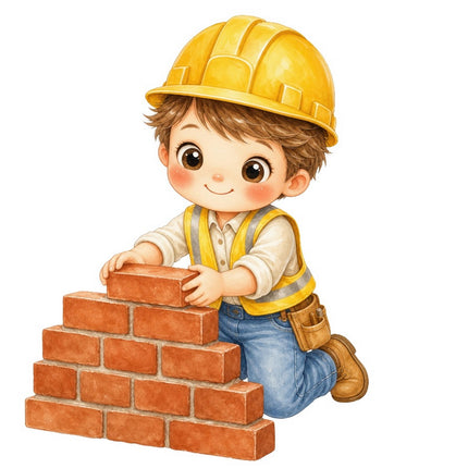 Construction Worker Laying Bricks 100% Cotton Fabric Panel Block FLIP-AAB1124