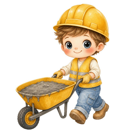 Construction Worker With Wheelbarrow 100% Cotton Fabric Panel Block AAB1125