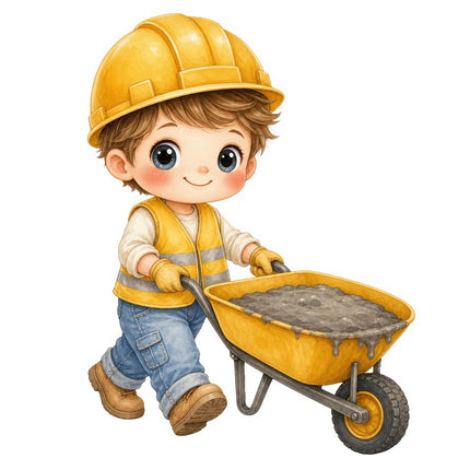 Construction Worker With Wheelbarrow 100% Cotton Fabric Panel Block FLIP-AAB1125