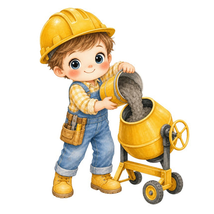 Construction Worker 100% Cotton Fabric Panel Block AAB1126