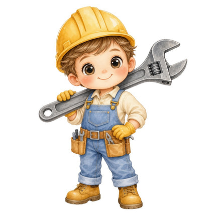 Construction Worker Holding Wrench 100% Cotton Fabric Panel Block AAB1129