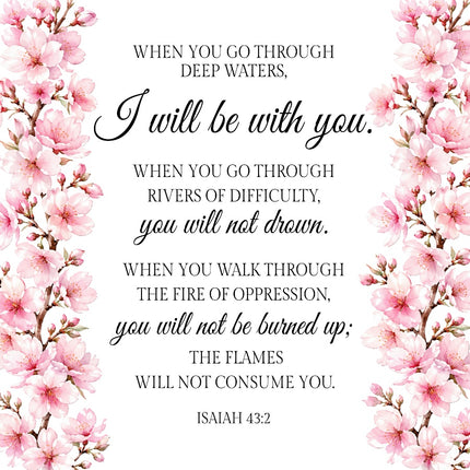 Isaiah 43:2 Scripture Bible Verse 100% Cotton Fabric Panel Block AAB112